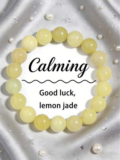 YAUKIA 1Pc Bohemian Natural Lemon Jade Bracelet, Good Luck, Stress Relief, Elastic Design, Suitable For Both Men And Women, Perfect For Everyday Wear.