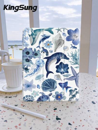 Kingsung Marine Elements 平板电脑保护套，兼容 iPad 9.7/10.2/10.5/10.9/12.9/Pro 11（第十代），兼容三星 Galaxy Tab S6 Lite 10.4 英寸，兼容 Kindle Paperwhite 第十二代（2024 年款），Kindle 第十一代（2022 年款），Kobo Clara Colour，柔软防摔保护，智能支架/自动唤醒/睡眠功能