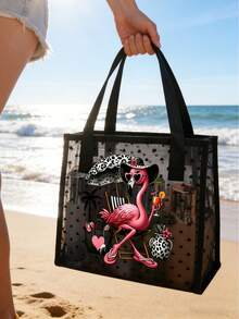 Mesh Tote And Small Bag Set With Pink Flamingo Design, Black Leopard Print Umbrella & Palm Tree Design,Beach Vacation Bag,Hawaiian Style Transparent Organizer Bag,Travel Toiletry Bag, Cosmetic Storage Bag,Summer Essentials,Ideal For School, Vacation,Beach Party, Holiday & Back To School Use,Best Gift For Friends And Teachers,Ideal Birthday Gift, Party Gift, Summer Gift, Vacation Gift, Holiday Gift, Wedding Gift - Multicolor - View 6