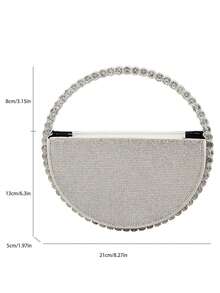 奢华全镶钻圆形手提包，华丽精致的高端手拿包，闪耀水晶派对钱包，优雅淑女手提包 - 銀色 - 查看 10