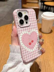 1个蕾丝爱心蝴蝶结樱桃格纹荔枝纹理防震TPU手机壳，适合作为男女节日礼物，兼容 XS/XS Max/XR/11/12/13/14/15/16/17 Pro/Pro Max/14/15/16/17 Plus - 彩色 - 查看 1