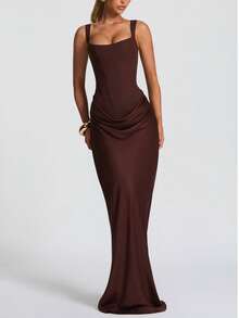 一件时尚性感露背正式晚礼服，适合女士参加派对，优雅大方。 - 棕色 - 查看 2