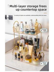 1pc Acrylic Makeup Organizer, Luxury Gold Transparent Multi-Layer Storage Rack, Bathroom Vanity Tabletop Skincare & Lipstick Holder - White - View 9