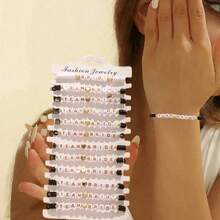 12件套粉色新娘伴娘字母爱心多层弹力软陶手链套装，时尚女士婚礼订婚派对首饰，新娘和伴娘闺蜜手链 - 彩色 - 查看 4