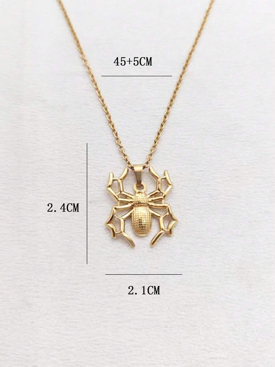 1件装自然风格18K镀金不锈钢蜘蛛吊坠项链，男女皆宜日常佩戴，小众奢华，可定制 - 彩色 - 查看 1