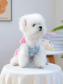 PETCIRCLE 1 bộ quần áo cho thú cưng: Váy công chúa kiểu dáng thường ngày cho chó nhỏ - Váy hoa dâu tây - Màu xanh lam - Xem 3