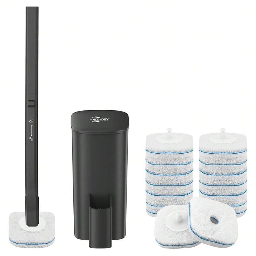 Toilet Brush, 14 Refills Toilet Bowl Cleaner Wand, Toilet Cleaner Brush Toilet Cleaning System Toilet Brush And Holder Set For Bathroom Cleaning (Black) - 黑色的 - 查看 1