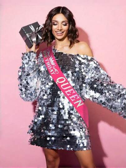 1pc "Birthday Queen" Belt, Suitable For 21st, 30th, 40th, 50th Birthday Gift Or Any Birthday Party, Hot Pink & Rainbow Foil Tape, Fits Any Age