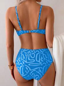 Summer Solid Color Sexy Elegant Bohemian Style Spaghetti Strap Bikini Swimsuit, Sweet Two Pieces Beach Vacation Set - Multicolor - View 3