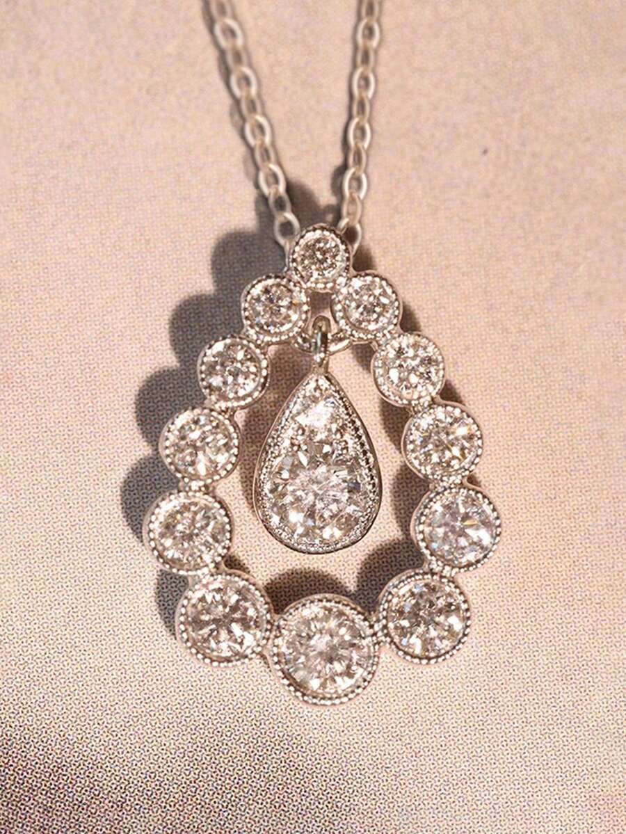 1件浪漫立方氧化锆项链吊坠，女士情人节礼物，结婚首饰 - 1# - 查看 1