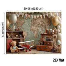 2d Plane Travel Map 2d Banner Retro Travel Theme Background, With Suitcase Globe Map, Suitable For Photography Background And Activity Decoration, Suitable For Party Banners, Various Sizes And Scenes To Choose From. - 5 - View 6