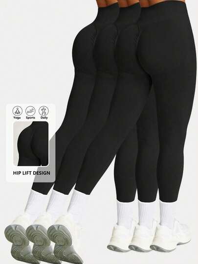 DINBEY 3pcs Women's High Elastic Quick-Dry Yoga Pants Suitable For Hiking, Climbing, Fitness