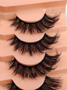7 Pairs Cat Eyelashes Fluffy Faux Mink Lashes 3D Wispy Lashes Pack Dramatic Long Thick Volume Eyelashes False Eyelashes - Black - View 3