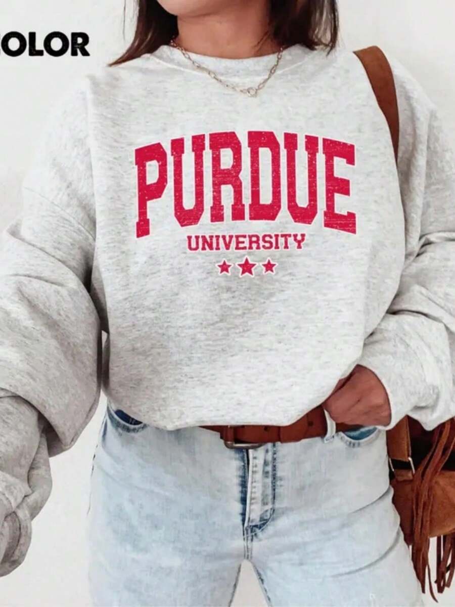 Vintage Purdue Style Sweatshirt, Retro College Crewneck, Classic University Inspired Pullover, Unisex Everyday Outfit (2) - Grey - View 1