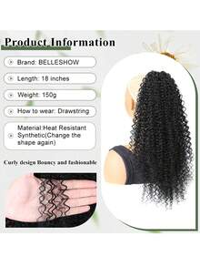 Tóc nối đuôi ngựa dài 22 inch, kiểu xoắn sâu, có dây rút, phù hợp cho nữ, làm từ chất liệu tổng hợp, kiểu tóc xoăn châu Phi. - Nhiều màu - Xem 6
