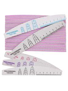 JEARLYU 10pcs Professional Grey Sandpaper Nail Files With Crescent Shape And Ruler Scale, Washable Nail Buffers - Grey - View 1