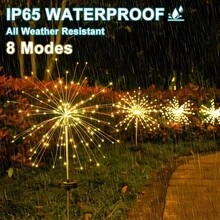 2 đèn cắm đất năng lượng mặt trời hình pháo hoa với 8 chế độ chiếu sáng, đèn LED chống thấm nước hình hoa bồ công anh dùng trang trí sân vườn, lối đi. - Ống nhôm dùng để cắm pháo hoa xuống đất - Xem 2