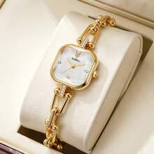 Women's Luxury Retro Quartz Waterproof Watch, Unique Square Dial, Butterfly Buckle, Medium Size - Gold - View 2