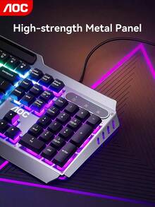AOC Gaming And Office Mechanical Keyboard Features A Metal Panel, Floating Keycaps, An Ergonomic Streamlined Layout, And A Cool RGB Lighting System, Making It An All-Around Choice For Both Gaming And Typing. - View 3