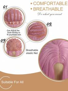 26 Inch Big Wavy Curly Pink Long Wig For Women, Heat-Resistant, Suitable For Daily Wear. - Pink - View 10
