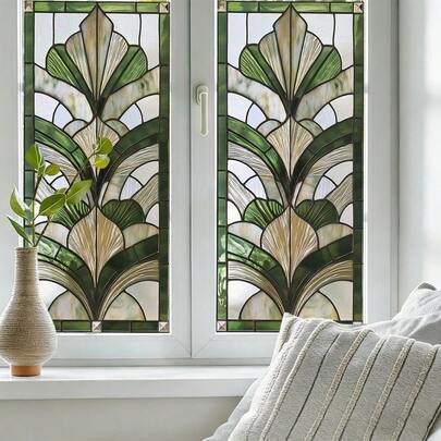 1/6pcs Colorful Geometric Diamond And Fan-Shaped Patterned Window Film, Reusable PVC Electrostatic Adsorption Privacy Glass Film, Suitable For Decorating Dining Rooms, Living Rooms, Offices, Bedrooms, And Bathrooms.