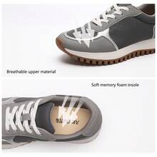 Women's Retro Lace Up Platform Sneakers, Color Block Low Top Casual Walking Shoes, Padded Insole Anti-Slip Waffle Outsole, Multi Color Options, Comfortable Footwear For Daily Commute Shopping Travel Weekend Outings - Xám - Xem 7