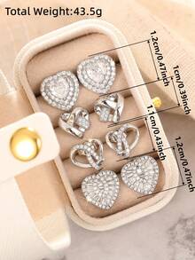 4pcs/Set Fashion Square Zirconia Stud Earrings For Women With Gift Box, Suitable For Wedding, Engagement, Anniversary, Party, Valentine's Day Gift - 1# - View 5