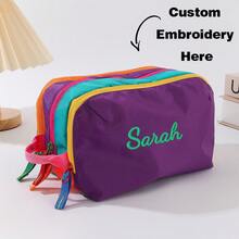 Personalized Colorblock Multi-Layer Makeup Bag Large Capacity Travel Toiletry Organizer Lightweight Portable Cosmetic Storage Pouch With Handle - Multicolor - View 2