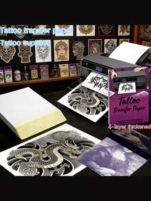 108 Piece Tattoo Set, Including 3 Markers  Red, Black, Blue, Precisely Cut For Body Art, Portable, Suitable For Tattoo Machines Hand Piercing Kits, Tattoo Supplies For Artists And Clients. High Quality Transfer Paper  Beautifully Packaged, Suitable As A Birthday Gift For A Friend. - 彩色 - 查看 7