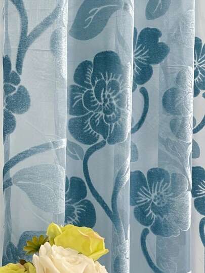 Rèm cửa phong cách đồng quê Mỹ, chất liệu jacquard dập nổi họa tiết hoa, kiểu dáng hơi xuyên thấu, có khoen treo, chất liệu mềm mại cao cấp, không có lớp lót, có thể giặt máy, phù hợp cho phòng khách, phòng ngủ, trang trí cửa sổ lồi.