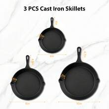 Senmeo Cast Iron Skillet Piece Set - Heavy-Duty Professional Restaurant Chef Quality Pre-Seasoned Pan Cookware Set - 10.2", 7.87", 6.3" , 5.51" , 3.93"Pans - For Frying, Saute, Cooking, Pizza & More,Black - 黑色 - 查看 5