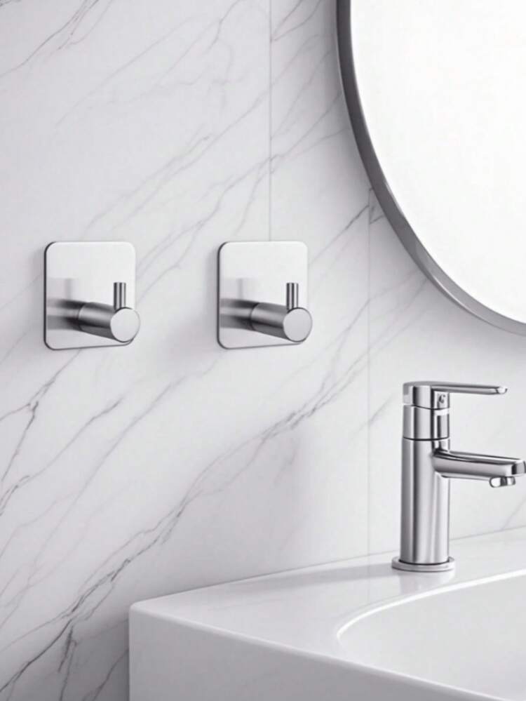 2pcs Adhesive Hooks, Towel Hook Coat Hooks, Stainless Steel Brushed Wall Hooks, For Hanging Throbe Sponges In Bathroom And Bedroom, Hook Accessories, Auxiliary Hook, Heavy Duty Hook. For Hanging Coat, Clothes, Plants, Gardening Tools, Kitchenware, Pans, Pots, UtBaensils, Spoons, Hat, Towel Robe Hook Rack Wall Mount. For Your Bedroom, Shower, Classroom, Garage, Apartment, College Dorm, Cabinets, Fridge, Organizer And Most Kinds Of Room Decor. - Multicolor - View 15