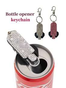 Bottle Cap Opener Keychain - [Top Ring Opening Tool] Rhinestone Manual Can Opener/Soda, Beer & Beverage Can Convenient Tool/Leak-Proof Easy-Pull Tab Opener - Multicolor - View 1