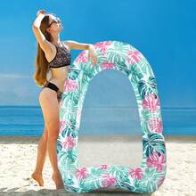 1件成人充气漂浮躺椅，带靠背，网状印花PVC充气泳池玩具，泳池派对，沙滩娱乐，夏季 - A - 查看 2