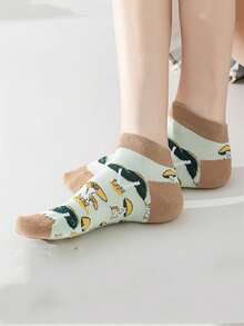 5双装蘑菇图案女士短袜，透气低帮休闲袜，适合春夏穿着 - 彩色 - 查看 3