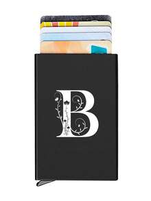 1pc Personalized Laser Engraved 26 Letter Name Card Holder, Aluminum Credit Card Case, Anti-Magnetic RFID Wallet With Auto Pop-Up Card Slot - Black - View 11