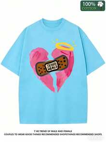 Jesus Healing Christian Printed T-Shirt,230g Washed, High-Quality Wax Printed Cotton Retro Fashion Brand T-Shirt,, Holiday Gift - Unisex Plus Size Top - 淺藍色 - 查看 3