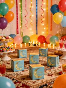 Hộp giấy rỗng hai lớp, 10 chiếc/gói, dùng làm quà tặng cho lễ Eid Al-Adha, Eid Mubarak, đựng kẹo và bánh quy. - Xem 2