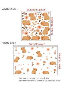 1pc Capybara Animal Wall Sticker, Cartoon Capybara & Flower Wall Decal For Kids Bedroom, Nursery Room Background Wall Decoration, Suitable For Living Room, Bedroom, Cabinet - Multicolor - View 7