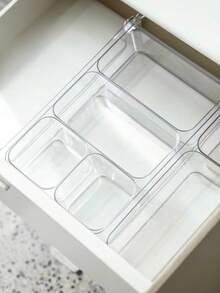 9/7/5/4/1 套装透明亚克力化妆品收纳盒，带抽屉分隔板，桌面办公文具收纳盒，家用书桌抽屉收纳盒 - 彩色 - 查看 11