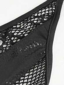 Devil fashion Punk Snake Skin Mesh Halter One-Piece Swimsuit, Rivet Leather Patchwork High-Cut Bodysuit - Black - View 7