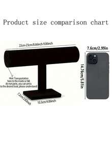 1 Giá đỡ trưng bày vòng tay hình chữ T bằng nhung đen sang trọng - Giá để trang sức để bàn, Quà tặng Ngày của Mẹ, Thích hợp cho tủ trưng bày bán lẻ, Không cần điện, Đế nhựa chắc chắn, Tuyệt vời cho vòng cổ, vòng tay và đồng hồ, Giá đỡ đồng hồ bằng nhung, Bề mặt nhung mềm mại dành cho phụ nữ, Hộp đựng đồ đa chức năng để bàn, Không dùng điện - Thích hợp cho các loại túi đựng trang sức hình elip khác. - màu đen - Xem 6