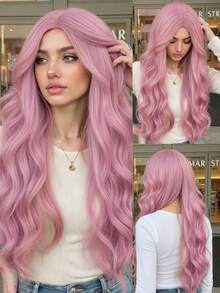 26 Inch Big Wavy Curly Pink Long Wig For Women, Heat-Resistant, Suitable For Daily Wear. - Pink - View 13