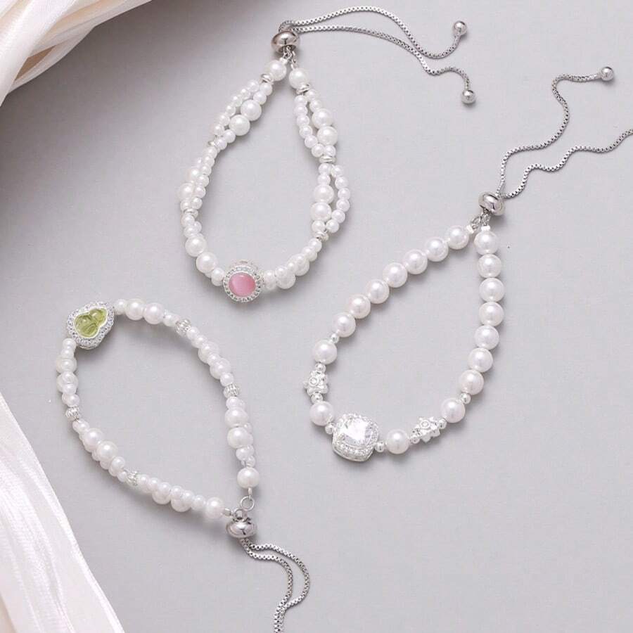 1 pieza Pulsera de perlas de alta definición, una colección de joyas de moda para regalo del Día de San Valentín - Pulsera - Ver 1