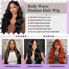 13x4 Body Wave Lace Front Wigs Human Hair Pre Plucked Small Knots With Baby Hair 200 Density 28 Inch HD Full Frontal Glueless Human Hair Wigs For Women Mother Gift Ideas - Natural Black - 查看 6