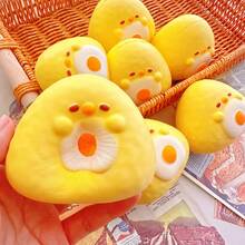 Squishy Cute Chick Bread Squishy Toy, Soft Slow Rebound Stress Relief Squeeze Ball, Kawaii Chicken Food-Shaped TPR Vent Fidget Toy For Teens & Adults, Anxiety Relief Desk Decor - Multicolor - View 2