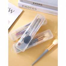 1pc Portable Makeup Brush Holder, Clear Makeup Brush Case, Cosmetic Storage, Storage Box, Makeup Organizer, With Lid Portable Makeup Brush Holder, Dust-Proof Travel Case, Suitable For Eyeshadow, Eyebrow Pencil And Makeup Tools, Makeup Brush Rack - Clear - View 5