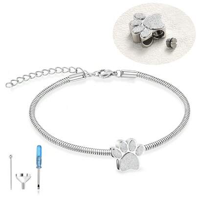 Stainless Steel Pet Ashes Memorial Bracelet, Women/Men Ashes Jewelry, Pet Memorial Gift With Filling Tool, Paw Print Ashes Urn Bracelet