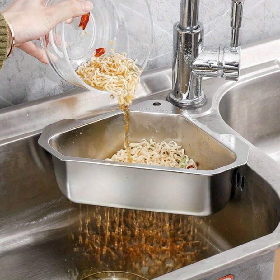 1pc Stainless Steel Sink Drain Basket, Triangular Sink Kitchen Sink Washbasin Food Residue Filter Rack, Suitable For Restaurants - Multicolor - View 1