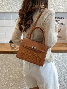 2026 New Mini Embossed Structured Tote Bag For Women,Premium PU Leather Shoulder Bag With Intricate Embossed Pattern & Turn-Lock Clasp, Versatile Dual Carry Options (Top Handle & Detachable Crossbody Strap) - Multicolor - View 6